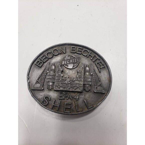 Vintage 1980 Sishiyou Becon Bechtel Shell Refinery Belt Buckle A Job Well Done